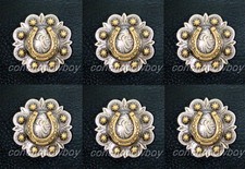 Set of 6 WESTERN TACK ANTIQUE GOLD HORSE SHOE BERRY CONCHOS 1-1/2" screw back