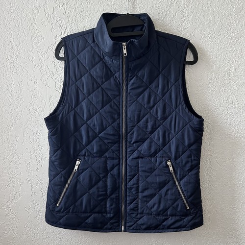 LOFT Quilted Vest Navy Blue Full Zip Polyester Jacket Coat Ann Taylor Small
