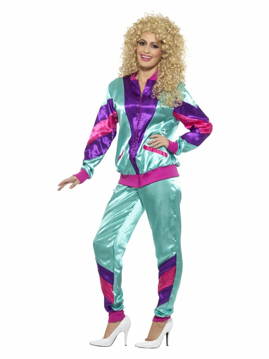 Womens 80s Track Suit Costume Real Zipper Jacket Pants Halloween