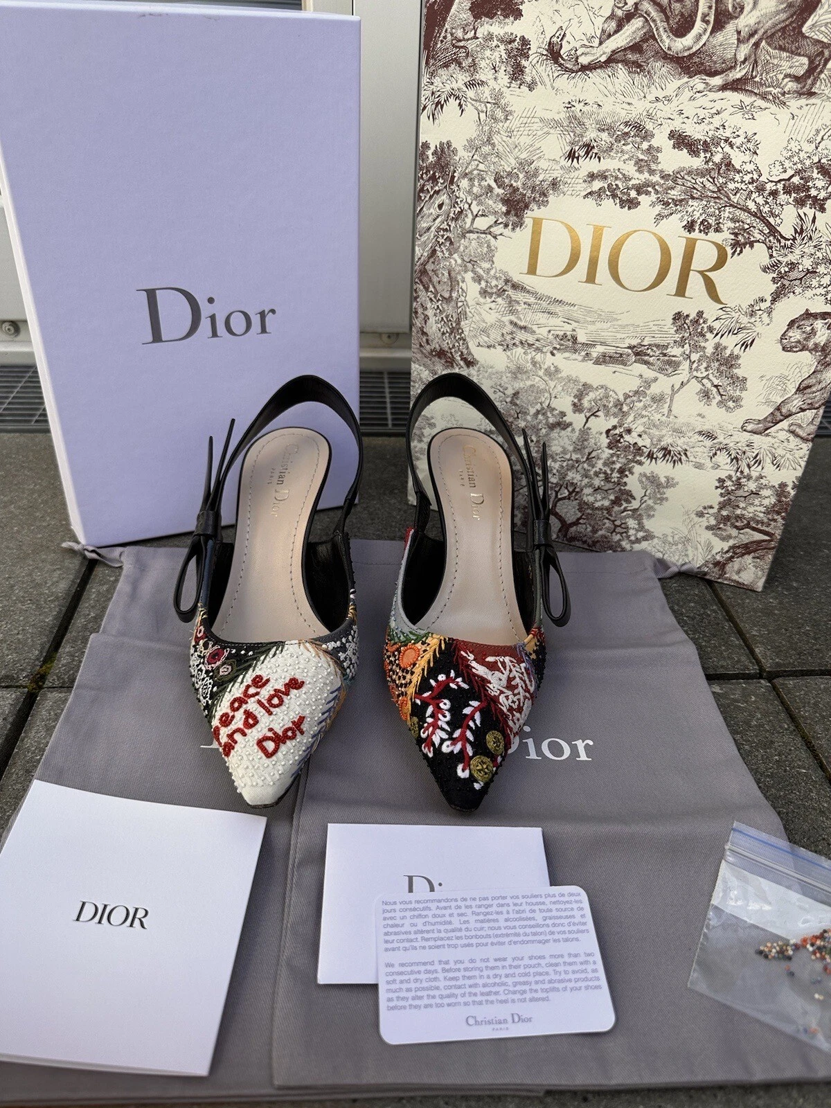 100% ORIGINAL DIOR SLINGBACK J'Adior ESCARPINS BRODÉS PEACE T 39 38,5 NEUF !