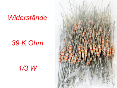 Resistors, 39 kΩ (39 Kilo-Ohm), 1/3 Watt, 50 Count - NEW.