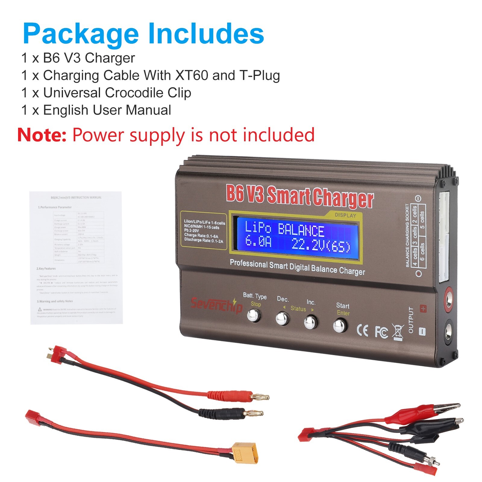 Cargador Balanceador Lipo 80W 6A Haisito – Para Baterías LiPo/Li-ion/NiMH, Con Pantalla LED Y Múltiples Adaptadores Incluidos