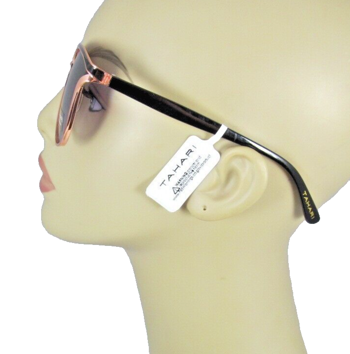 TAHARI Black Enamel-Accented Rose Gold Cat Eye Sunglasses Black