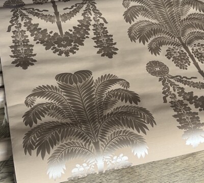 Thibaut Wallpaper 839-T-9375 Brown Bronze Damask Scrolling Floral Design 8 Rolls
