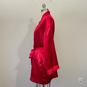 VTG VICTORIA'S SECRET Mini Kimono Robe Womens One Size Red Satin Belted Sexy Y2K
