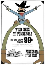 PONDEROSA STEAK HOUSE 2" x 3" Fridge MAGNET vintage Art FAST FOOD