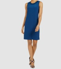 109 R M Richards Women's Blue Sleeveless Scoop Neck Lace Shift Dress Size 14