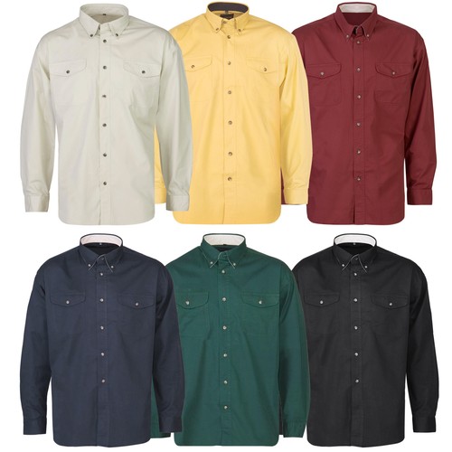 Mens Long Sleeve Casual Business Shirts Button Down Double Pocket Flap Cotton - Picture 3 of 10
