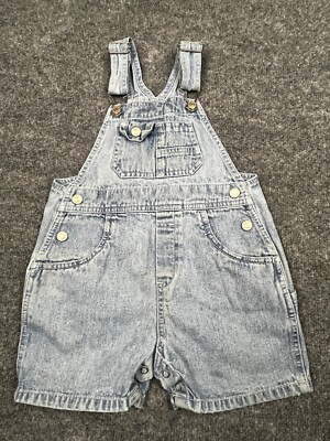 Vintage Baby Gap Denim Overalls Romper Light Wash Shortalls Carpenter READ 