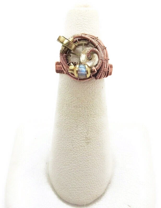 Adjustable Labradorite Steampunk Ring in Copper and Brass - Image 2 of 4