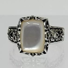 Vintage Sterling Silver 925 Filigree Moonstone Ring Size 9
