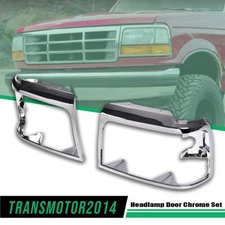 Chrome Cover Headlight Trim Bezel Set Left & Right Fit For Ford Bronco F150 