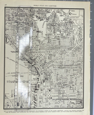 1940's central Seattle Lake Union Elliot Bay  atlas Map Vintage