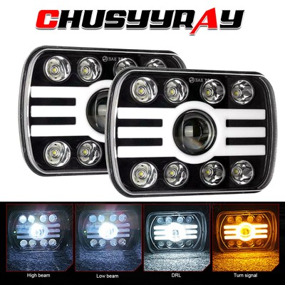 For Toyota Pickup 1982-1995 7x6 Chrome LED Headlights Hi-Lo Beam DRL