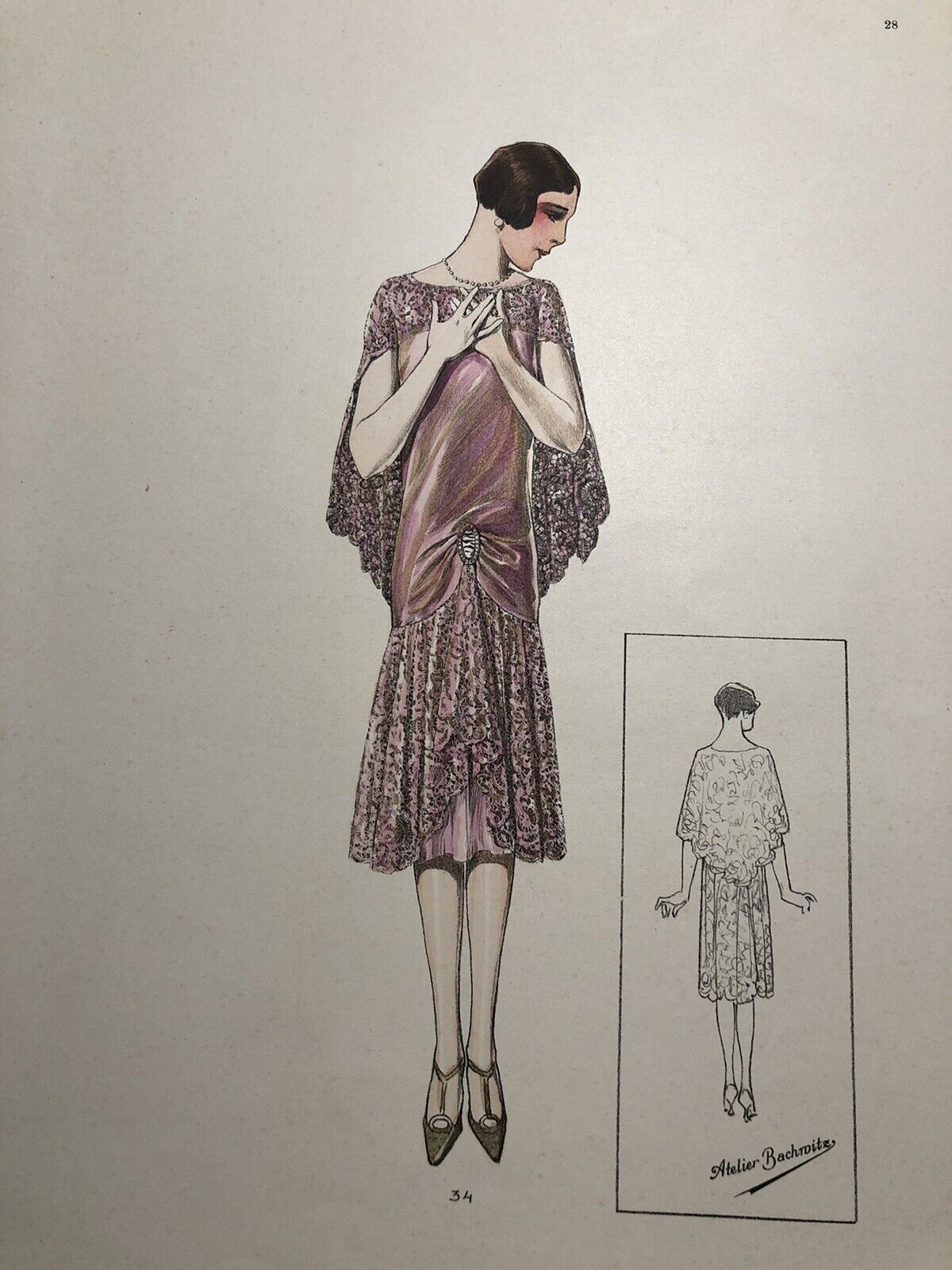 Vintage Art Deco Atelier Bachroitz Hand Colored French Flapper Fashion Print 28