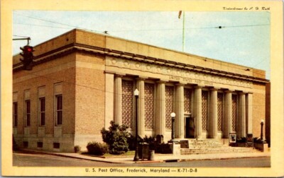 Vintage Postcard View of U.S. Post Office Architecture Frederick Maryland  18121