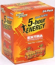 5 Hour Energy Shot Peach Mango Extra Strength 24 Ct Box 1.93 oz Bottles Five Hr