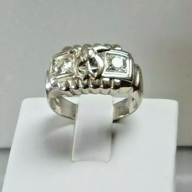 MASONIC 14K WHITE GOLD 1 2ct. DIAMOND VINTAGE RING SIZE 8 1 2