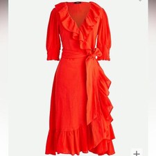 J. Crew Ruffle wrap dress Cotton Red S
