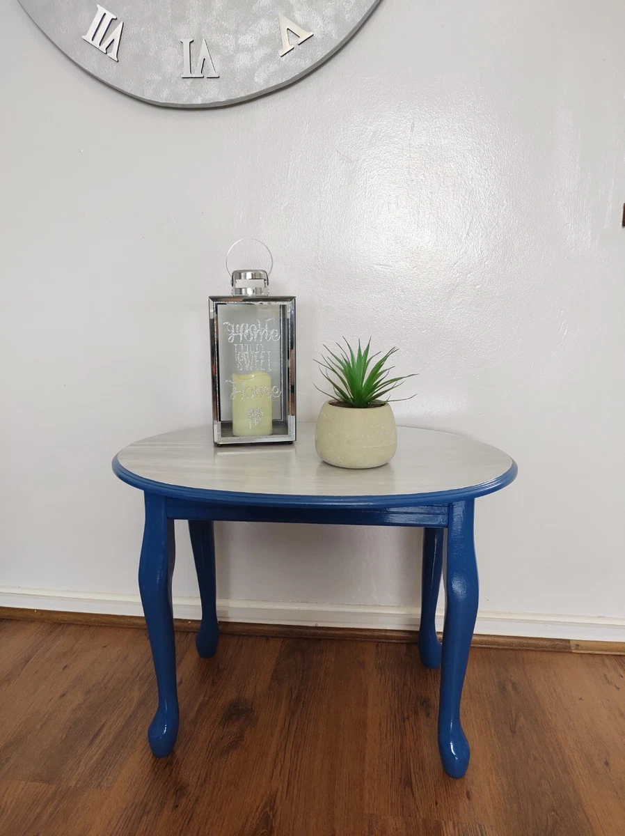 Vintage Upcycled wooden Oval Coffee Table Blue Grey Home Decor Furniture