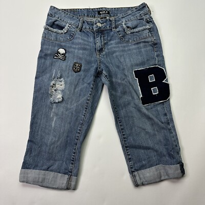 Allen B By Allen Schwartz Womens 10 Embellished Distressed Blue Capri Jeans