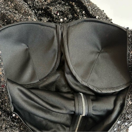 Abito da sera formale SHEIN Belle scollo a cuore orlo a sirena nero paillettes L - Foto 9 di 13
