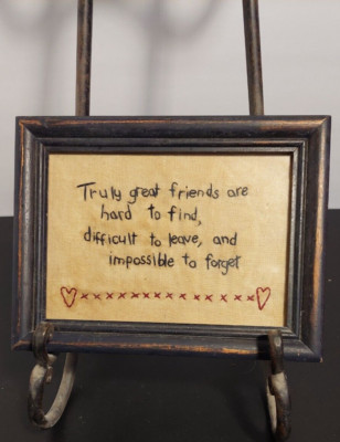 CROSS STITCH INSPIRATIONAL QUOTE, FRAMED IN WOOD. PRIMITIVE THREADS, L. MCKENNA