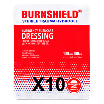 Lot 10 NEW BURNSHIELD 4''X4'' (10CM X 10CM) Burn Dressing First Aid IFAK Burn Aid 