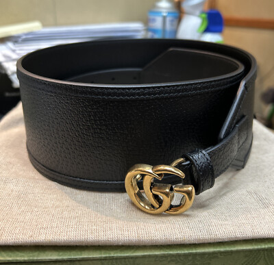 Gucci GG Marmont 68mm Wide Black Leather Size 34/85 Women’s Belt 699752 
