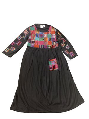 MICHAEL SIMON LITE Knit Maxi Dress Black Pieced Patch Embroidered Women's 3X