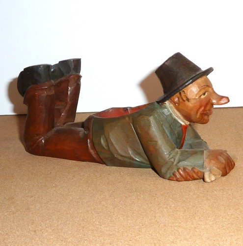 Vintage Anri Wood Carving Pipe Rest Man Anri Italy Signed PIPE NOT INCLUDED - Picture 2 of 14