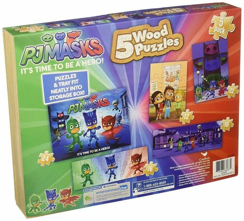 PJ Masks Rompecabezas de Madera Juego de 5 Rompecabezas en Caja de Almacenamiento de Madera con Bandeja Nuevo Precintado - Imagen 2 de 8