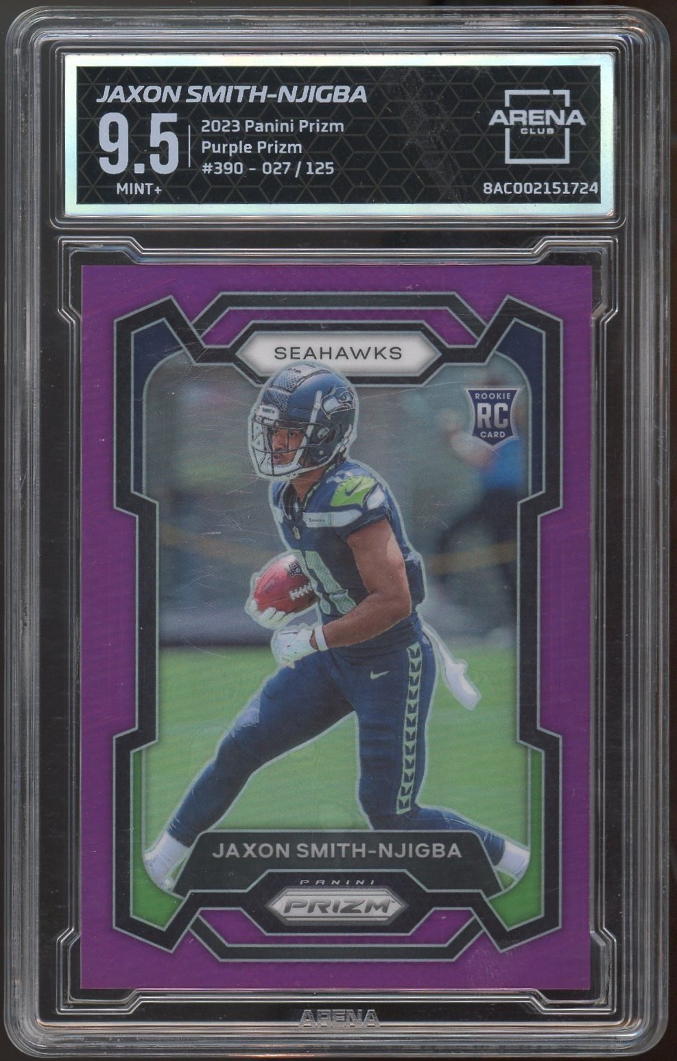 Jaxon Smith-Njigba 2023 Panini Prizm #390 Purple Prizm #/125 (RC) ARENA 9.5 MINT