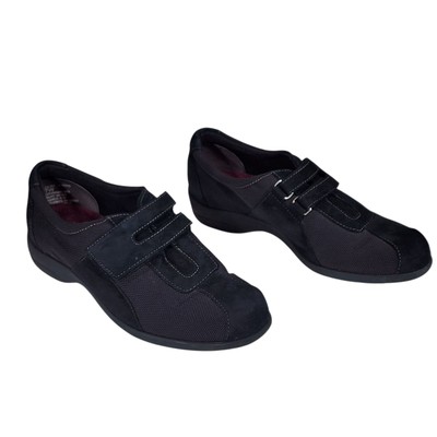 Munro Sport Sneakers sz 7W Women Joliet Leather Black Hook Loop Strap Breathable
