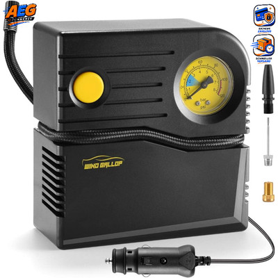 Mini 12V Kompressor Auto Luftpumpe Elektrisch mit Reifendruckmesser Gelb 12V