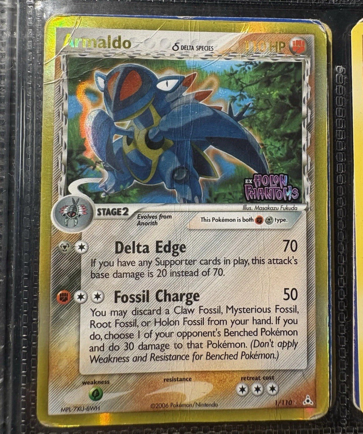 2006 POKEMON ARMALDO EX HOLON PHANTOMS REVERSE HOLO 1/110 STAMPED