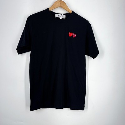 Comme des Garcons Play Mens Double Heart Logo T-Shirt Black Size Large
