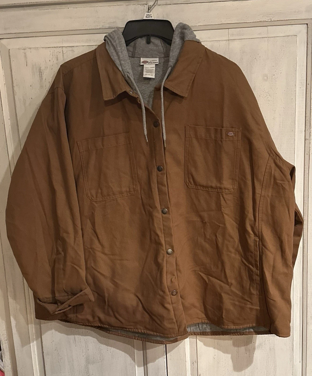 Dickies Women’s Plus Size 3X Duck Hooded Canvas Shirt Jacket Tan