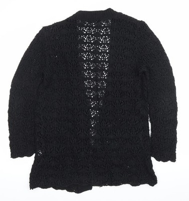 Glimpse Design Unisex schwarze offene Häkel Strickjacke M V-Ausschnitt