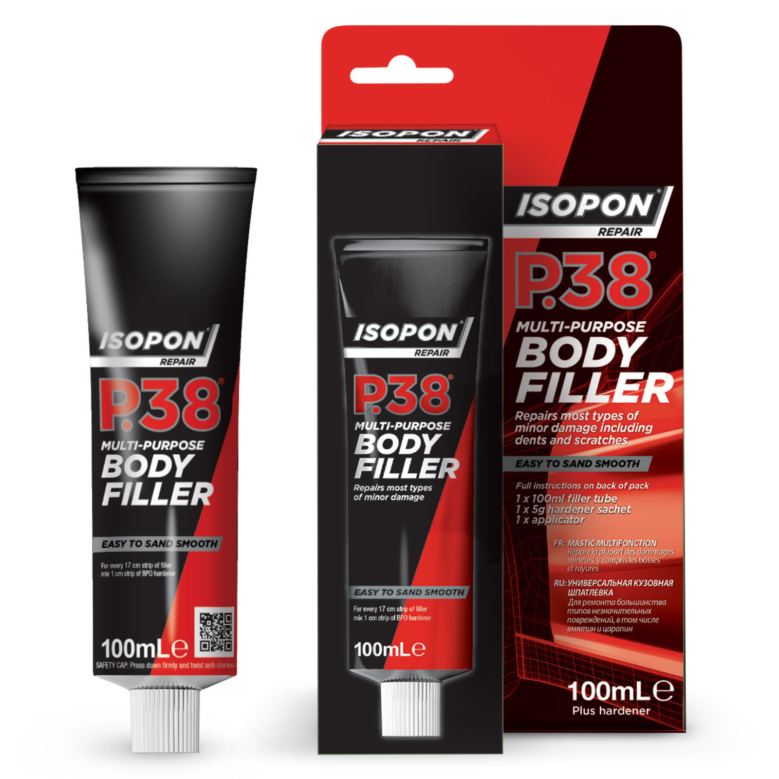 Isopon P38 Multi Purpose Car Body Filler Dents Scratches Easy Sand Repair 100ml