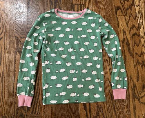 Mini Boden Sheep Pajamas Girls Size 8Y Green Pink Green Top Only 100% Cotton