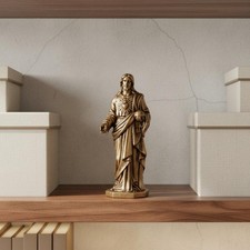 Estatua del Sagrado Corazón de Jesús hecha a mano pequeña estatuilla de Jesús de latón miniatura