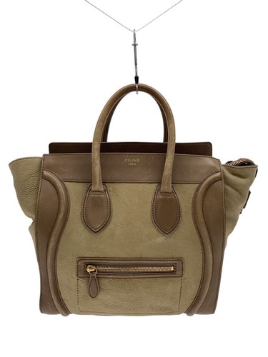 CELINE Tote Bag Leather BEG Solid Luggage Handbag From Japan