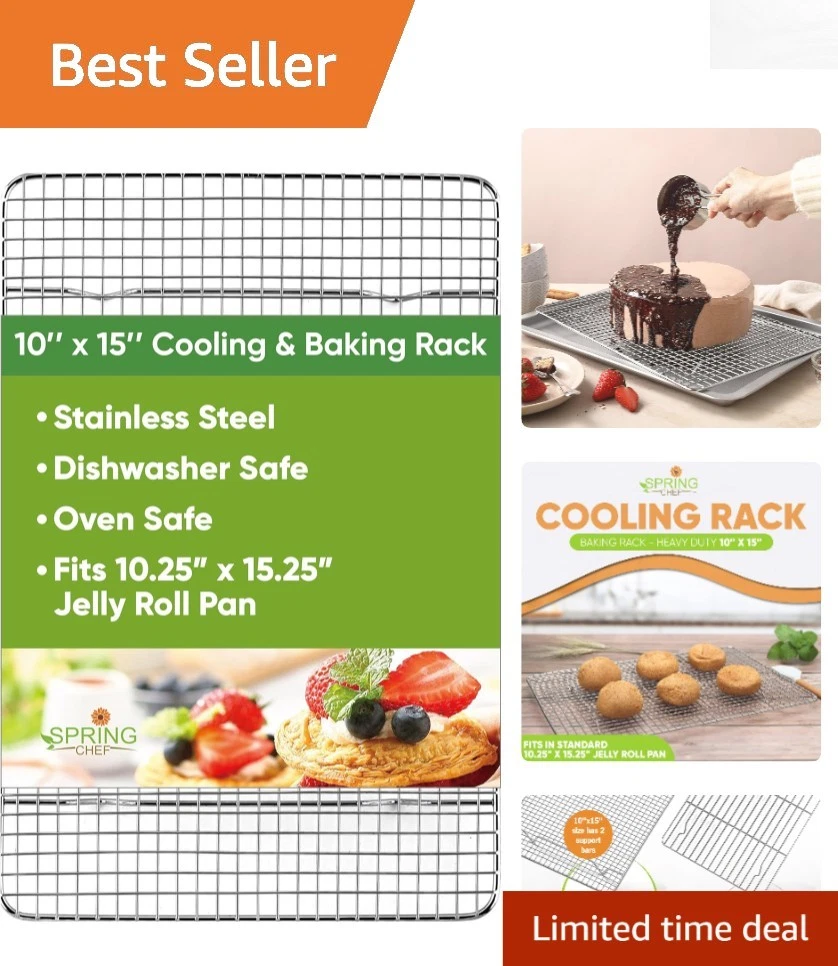 10x15 Inch Heavy Duty Stainless Steel Cooling Rack - Oven Safe & Dishwasher Safe