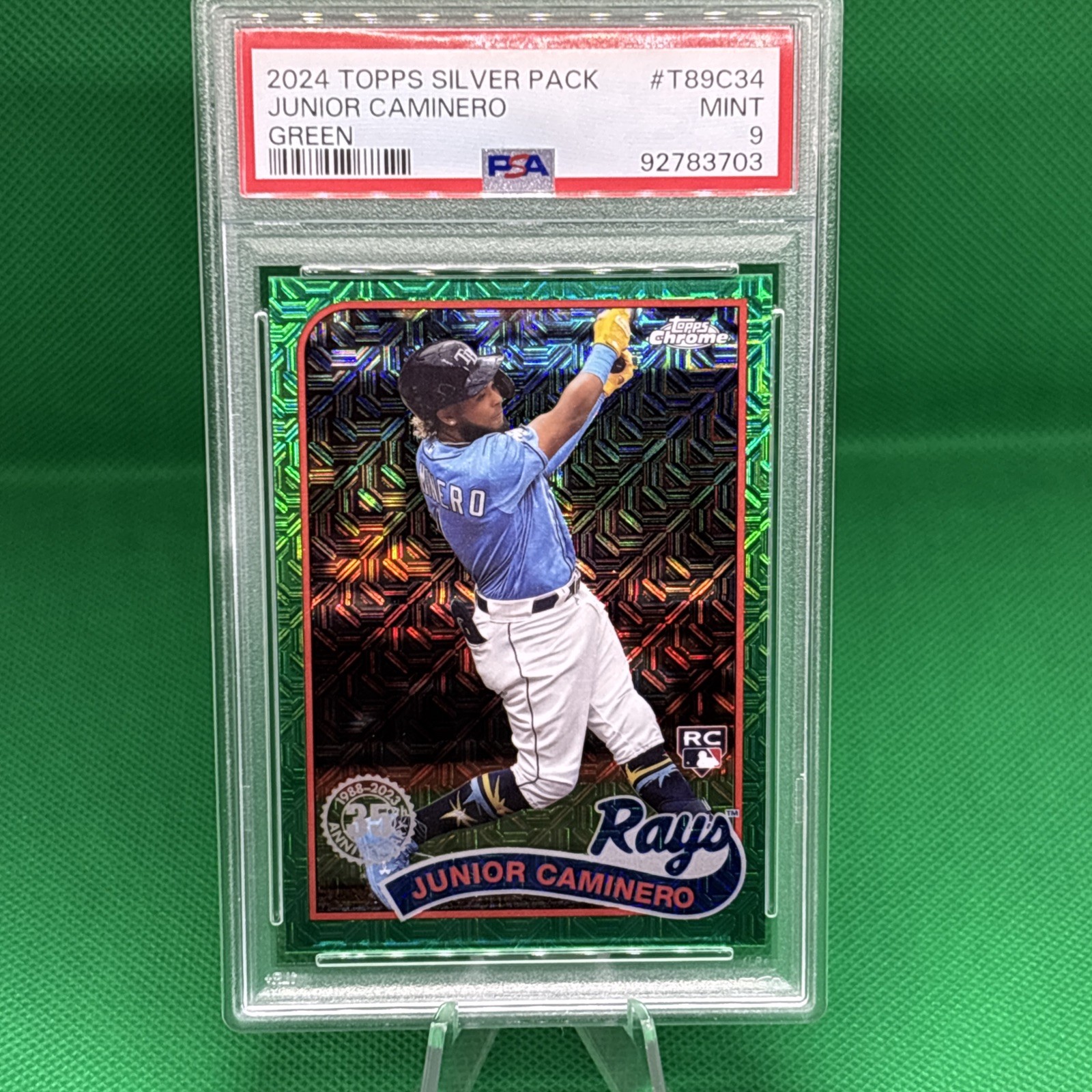 2024 Topps Silver Pack Junior Caminero Green Mojo /99 RC T89C34 Rays PSA 9 Pop 9