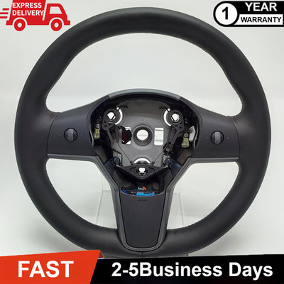 For 2017-2023 Tesla Model 3 & Y Heated Black Leather Steering Wheel 1490214-00-B