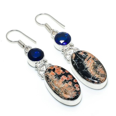 Leopard Skin Jasper Gems. 925 Sterling Silver Handmade Jewelry Earring For Women