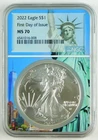 2022 $1 Silver Eagle NGC MS70 FDOI New York Statue of Liberty Holder 1 Oz C4734
