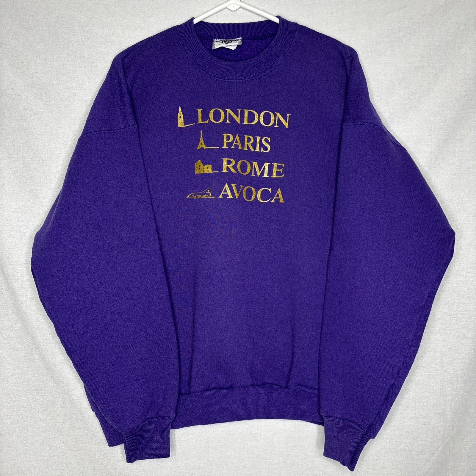 Vintage 90s Lee London Paris Rome Avoca Purple Sweatshirt Size XL Made in USA