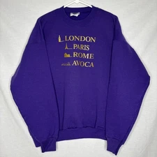 Vintage 90s Lee London Paris Rome Avoca Purple Sweatshirt Size XL Made in USA